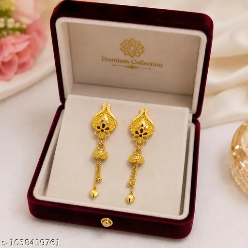 Beautiful Golden Floral Design Drop Earrings