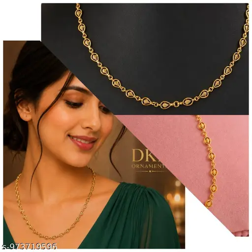 DKD Ornaments Leaf Design Gold-Toned Necklace for Women | Lightweight Daily Wear Fashion Jewelry