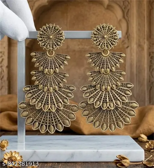 Antique Gold-Tone Long Chandbali Style Earrings