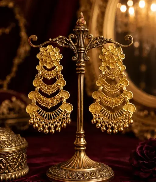 Trending and fancy golden colour earrings for ethnic and party wear