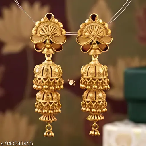Beautiful golden earrings jhumki