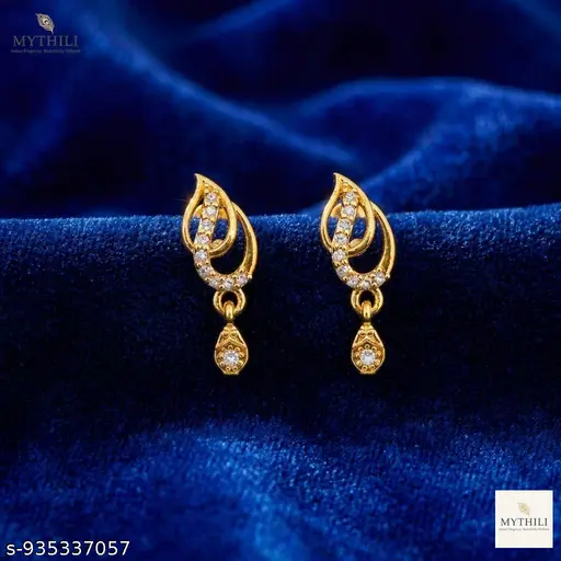 Mythili Classic Gold Finish CZ Earrings – Modern Ethnic Jewelry